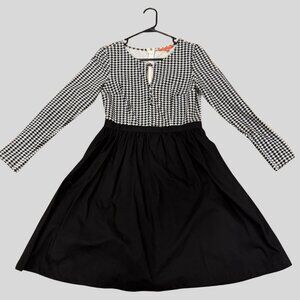Modcloth Black and White Houndstooth Long Sleeve Winter Dress | Medium